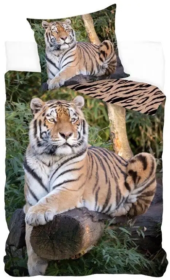 Billede af Sengetøj 140x200 cm - Tiger sengesæt med 2 i 1 design - Sengelinned i 100% bomuld